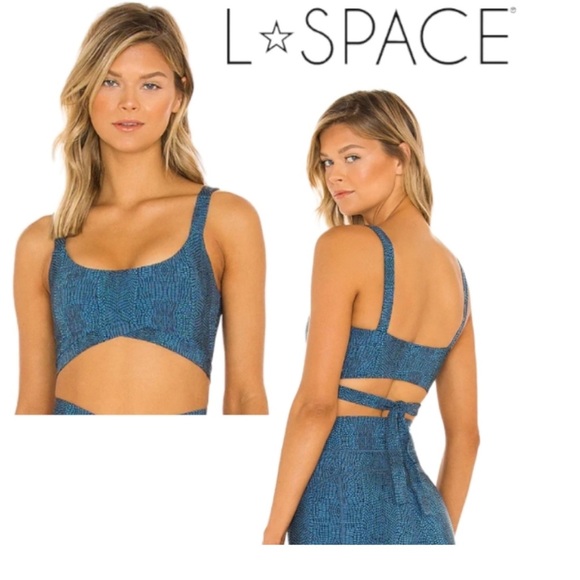 L*Space Women’s Let’s Croc About It Beau S Sports Bra  Tie Back Crossover Blue - Picture 1 of 8